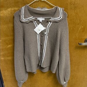 HYFVE Taupe Cardigan with Lace Detail